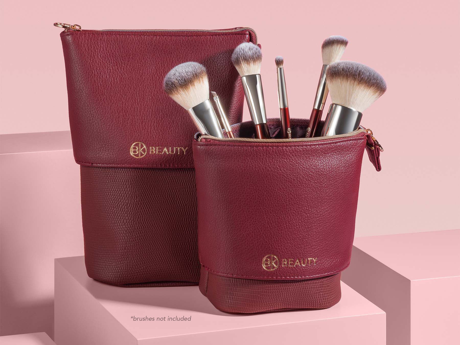 Standup Brush Holder & Travel Makeup Bag - Burgundy